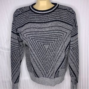 Vintage 90s Expressions Black Gray Striped Abstract Sweater Size Large